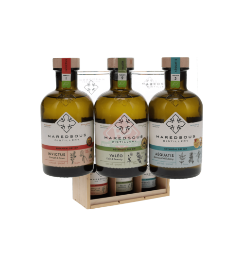 Maredsous Ambassador Gins (Invictus, Valeo, Aequatis) 3x50cl + 2 Glazen